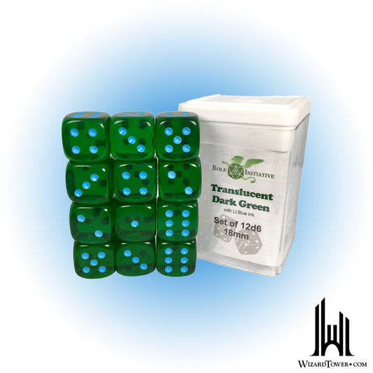 Dice Set - Translucent Green / Light Blue 18mm d6 12ct