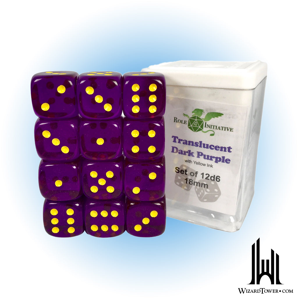 Dice Set - Translucent Purple / Yellow 18mm d6 12ct