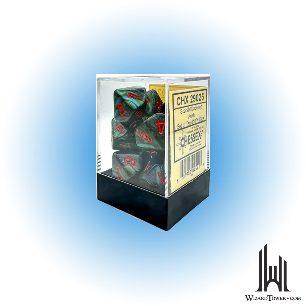 Dice Set - Scarab Jade / Red Ankh d10 10ct