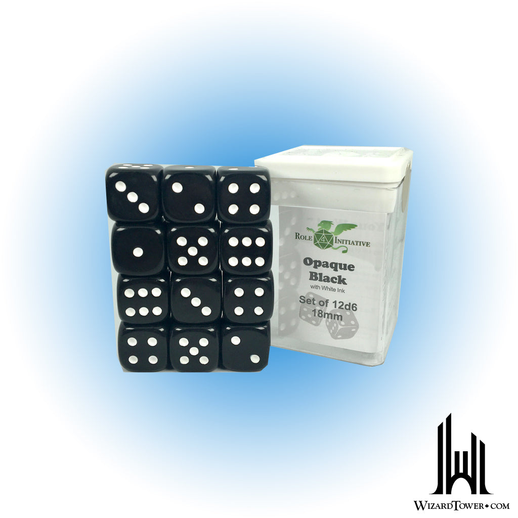 Dice Set - Opaque Black / White 18mm d6 12ct