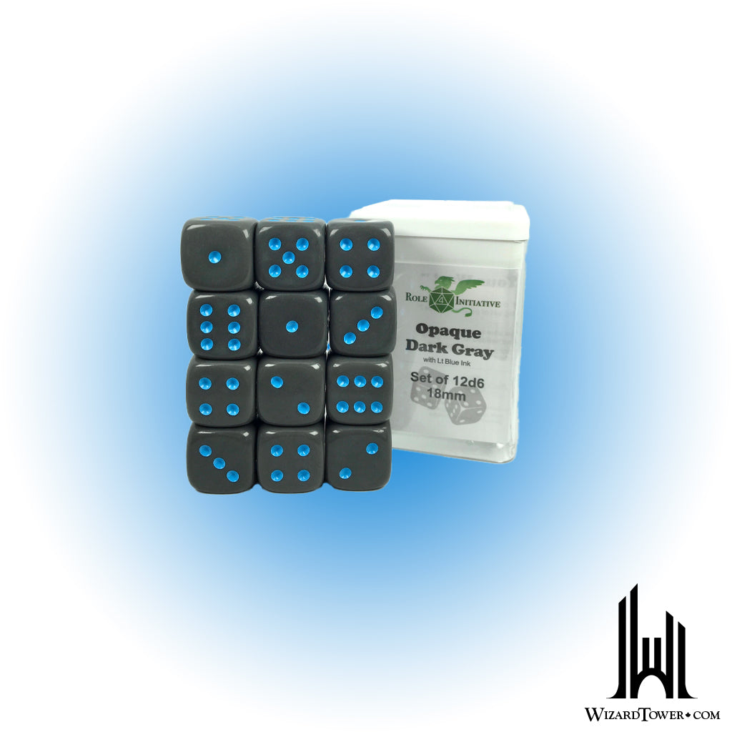 Dice Set - Opaque Dark Grey / Light Blue 18mm d6 12ct
