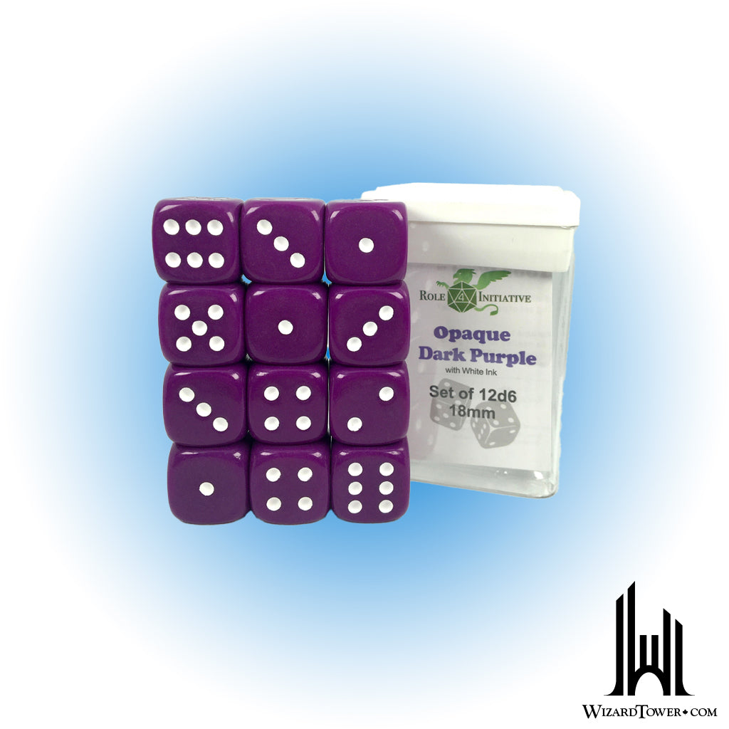 Dice Set - Opaque Purple / White 18mm d6 12ct