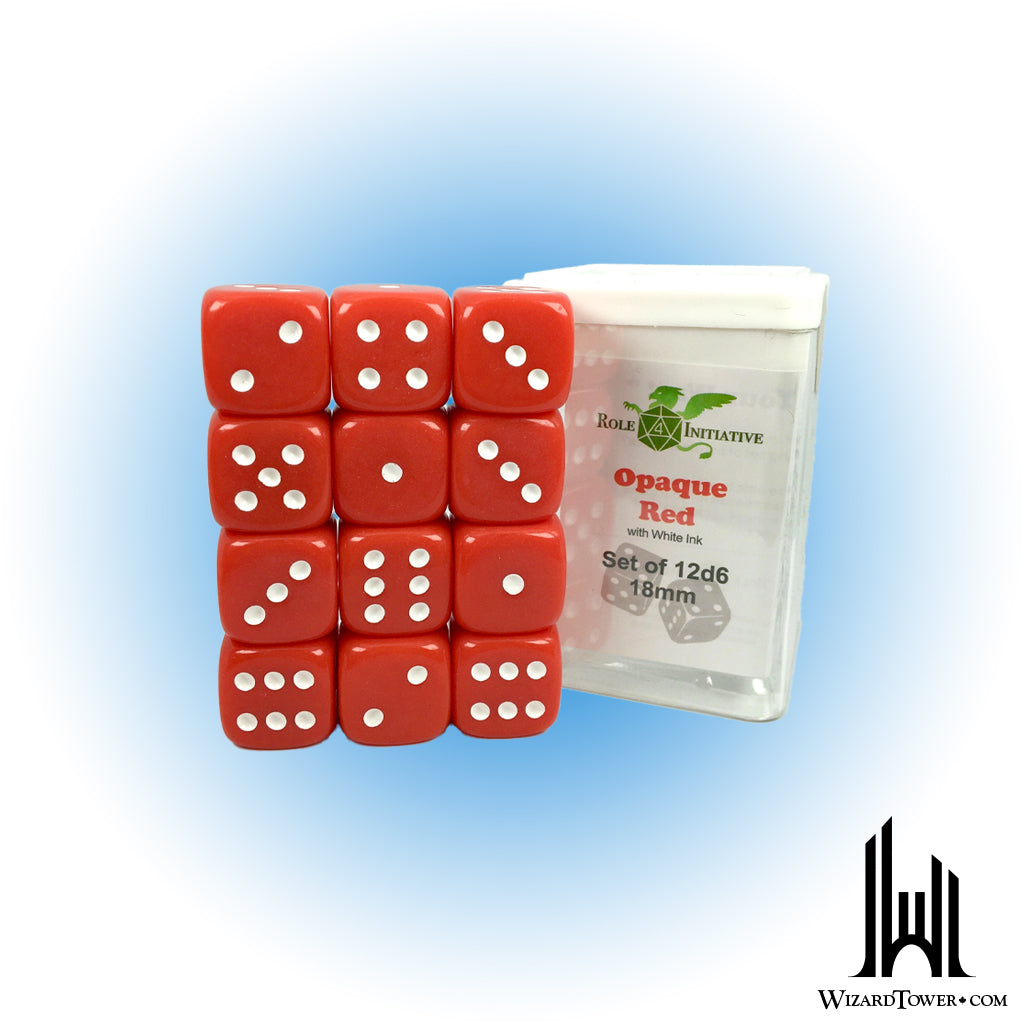 Dice Set - Opaque Red / White 18mm d6 12ct
