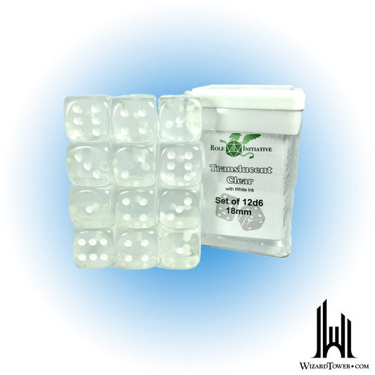 Dice Set - Translucent Clear 18mm d6 12ct