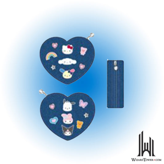 Heart Pouch - Denim Mixed Characters