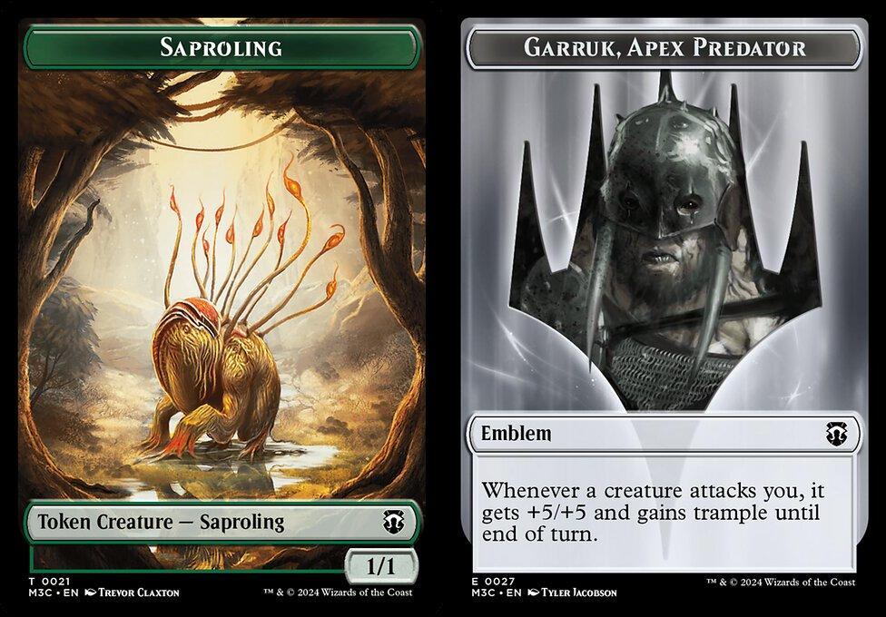 Saproling (0021) // Garruk, Apex Predator Emblem (0027) Double-Sided Token - Ripple Foil