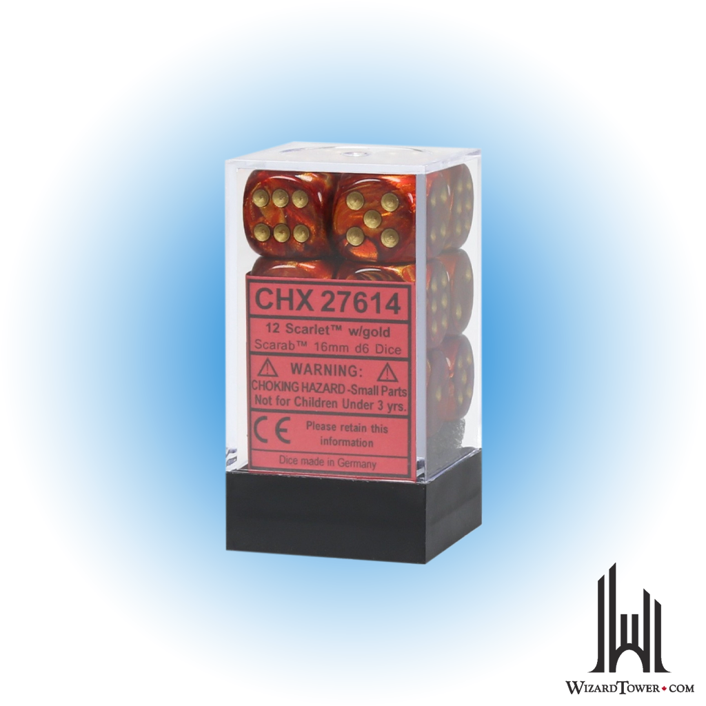 Dice Set - Scarab Scarlet / Gold 16mm d6 12ct