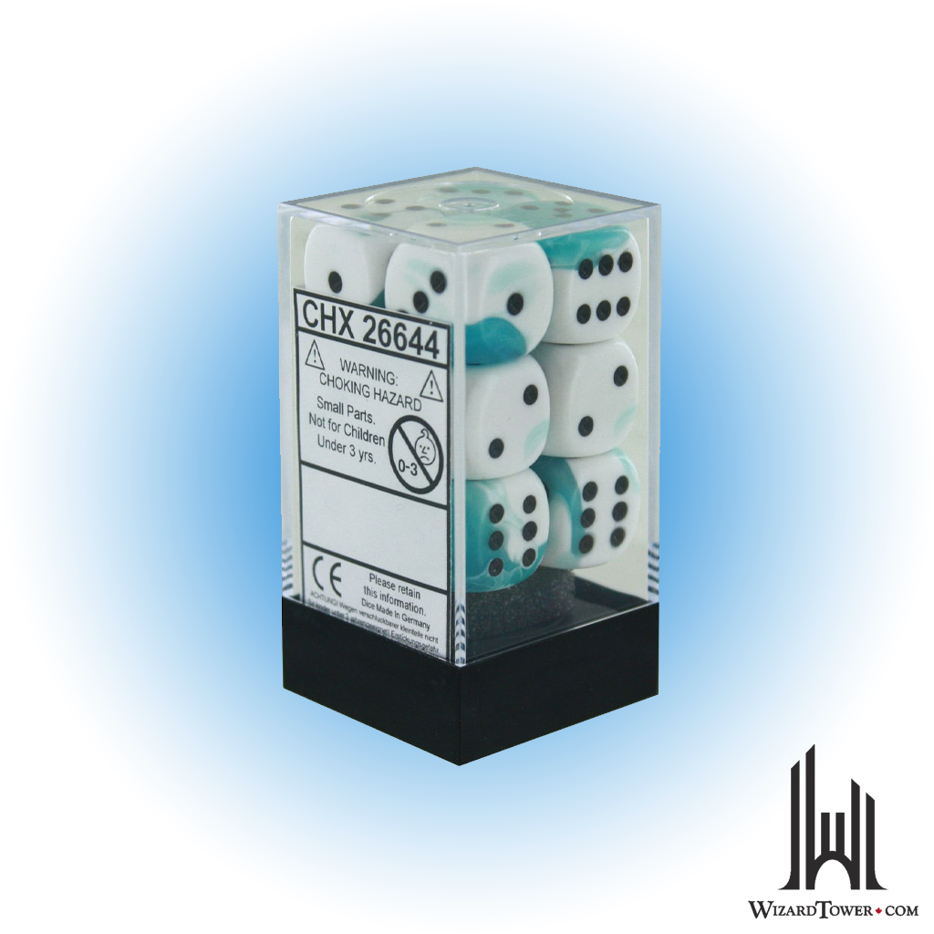 Dice Set - Gemini Teal-White / Black 16mm d6 12ct