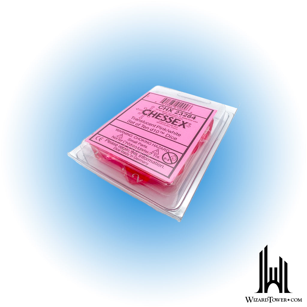 Dice Set - Translucent Pink / White d10 10ct