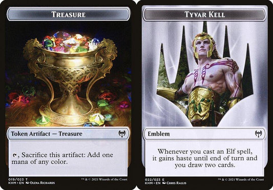 Treasure (019) // Tyvar Kell Emblem (022) Double-Sided Token - Foil