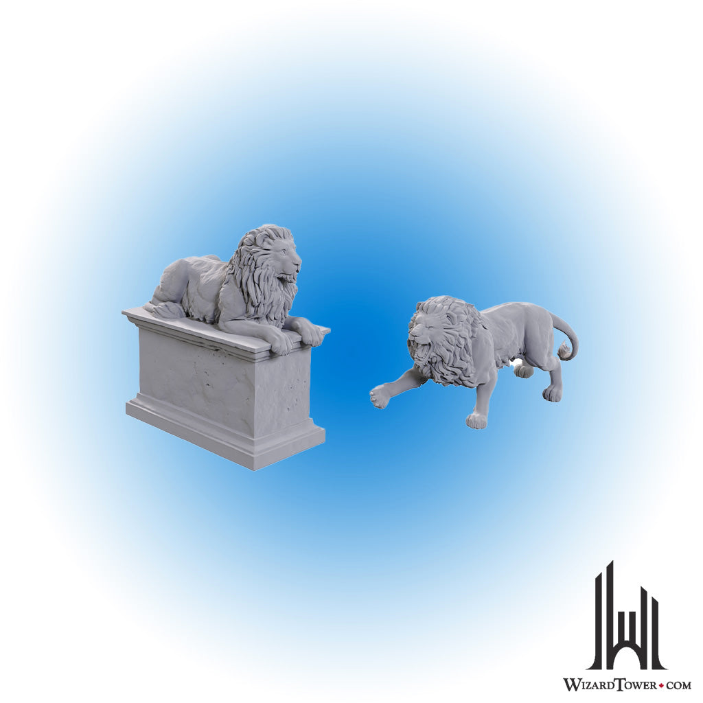 Unpainted Miniature - Dungeons & Dragons - Stone Lion and Animated Stone Lion