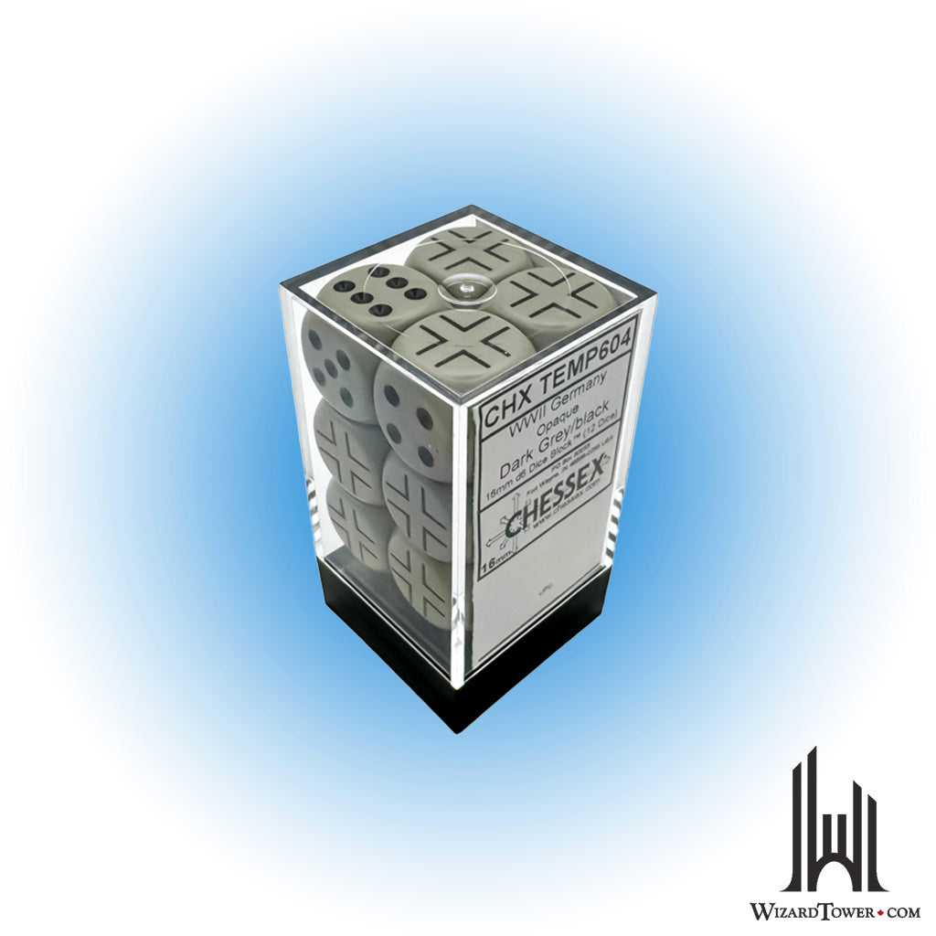 Dice Set - Opaque WWII German Dark Grey / Black 16mm d6 12ct