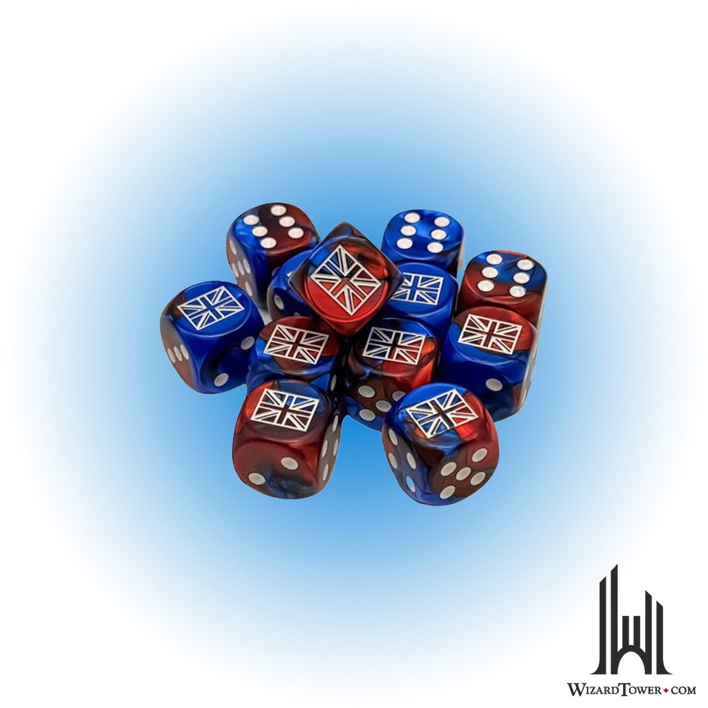 Dice Set - Gemini Britain Blue-Red / White 16mm d6 12ct