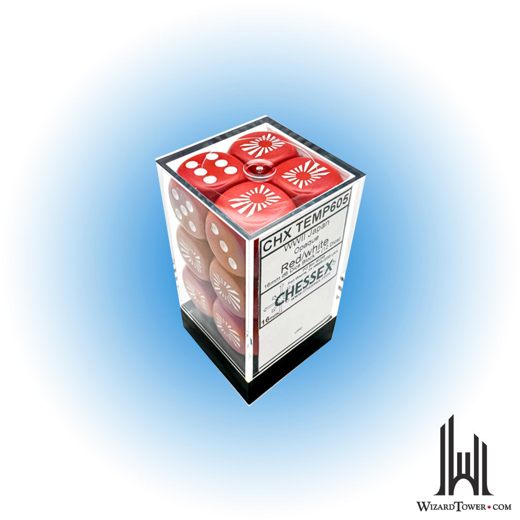Dice Set - Opaque Japan Red / White 16mm d6 12ct