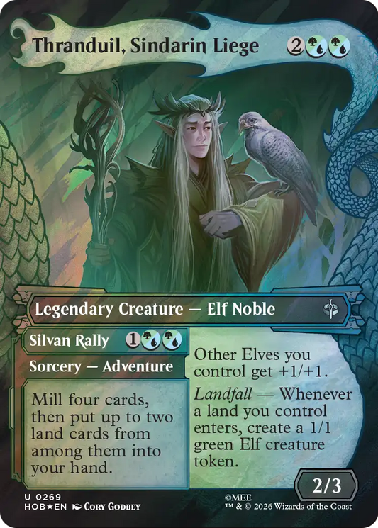 Thranduil, Sindarin Liege // Silvan Rally (0269) (Borderless) (Dragon Hoard Frame) (HOB) - Surge Foil