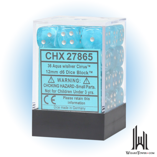 Dice Set - Cirrus Aqua / Silver 12mm d6 36ct