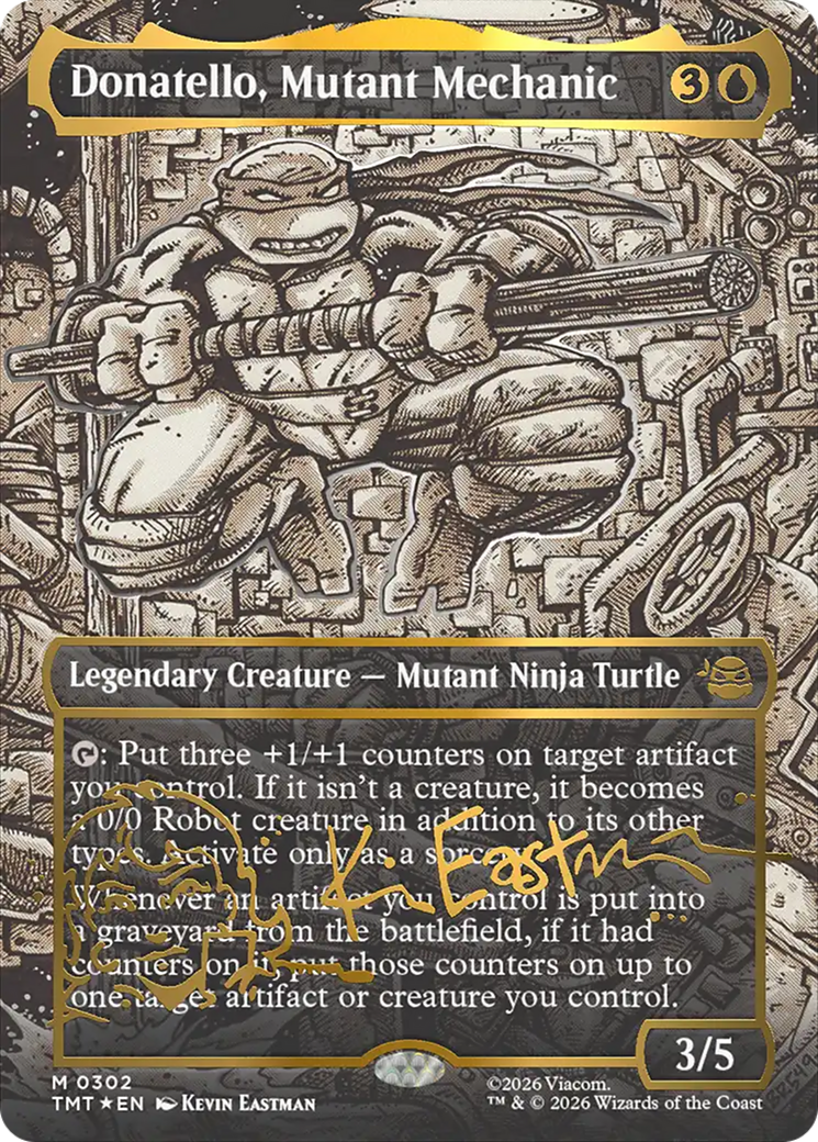 Donatello, Mutant Mechanic (0302) (Borderless) (TMT) - Gold-Stamped Signature