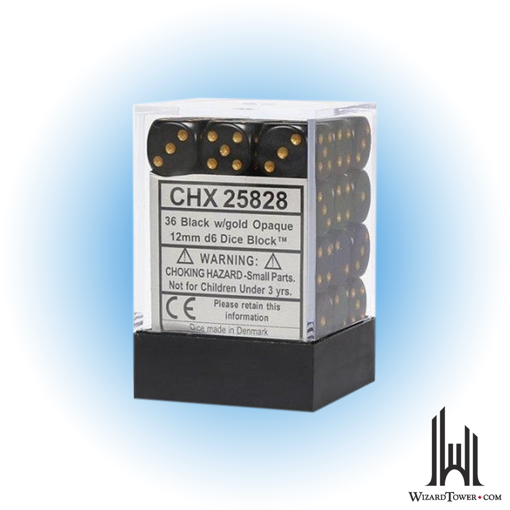 Dice Set - Opaque Black / Gold 12mm d6 36ct