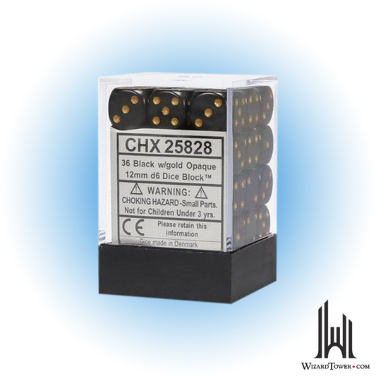 Dice Set - Opaque Black / Gold 12mm d6 36ct