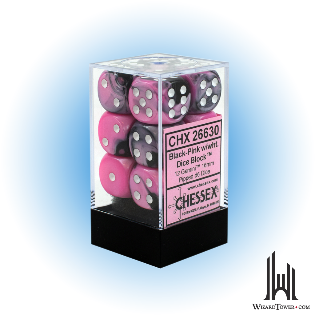 Dice Set - Gemini Black-Pink / White 16mm d6 12ct