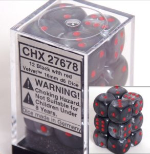 Dice Set - Velvet Black / Red 16mm d6 12ct