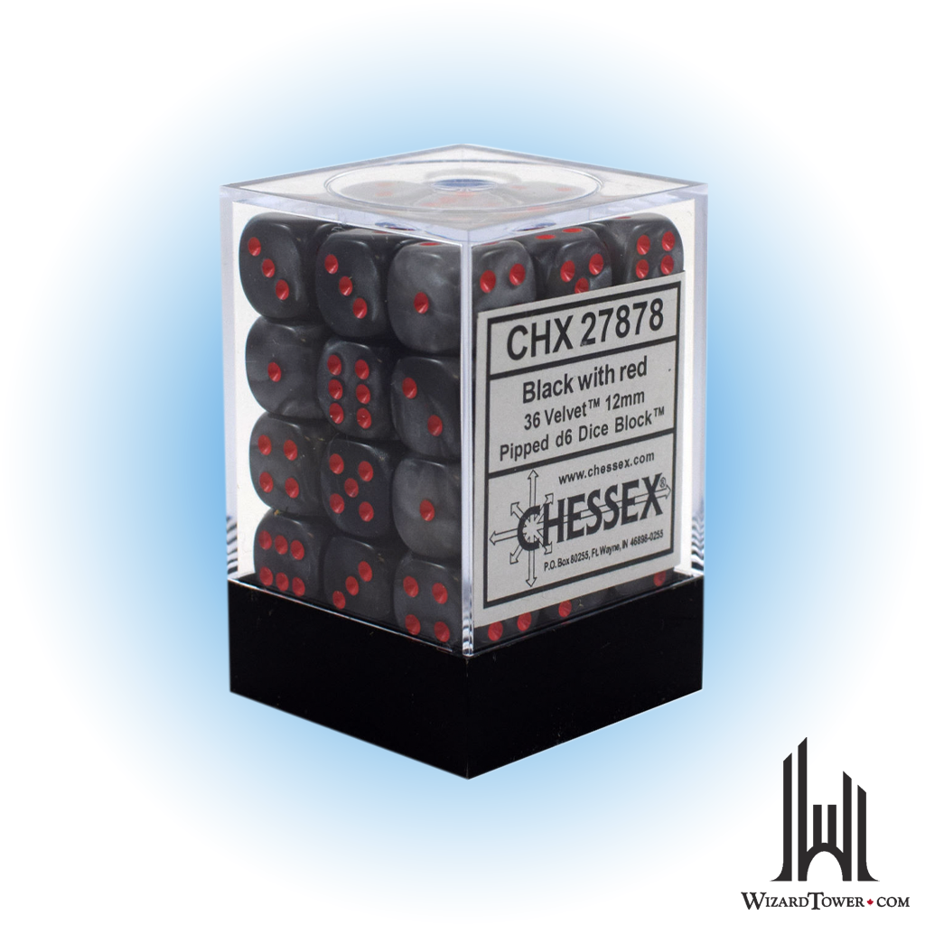 Dice Set - Velvet Black / Red 12mm d6 36ct