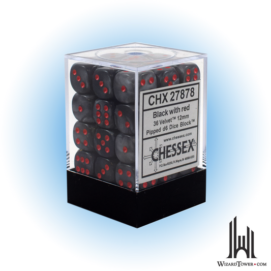 Dice Set - Velvet Black / Red 12mm d6 36ct