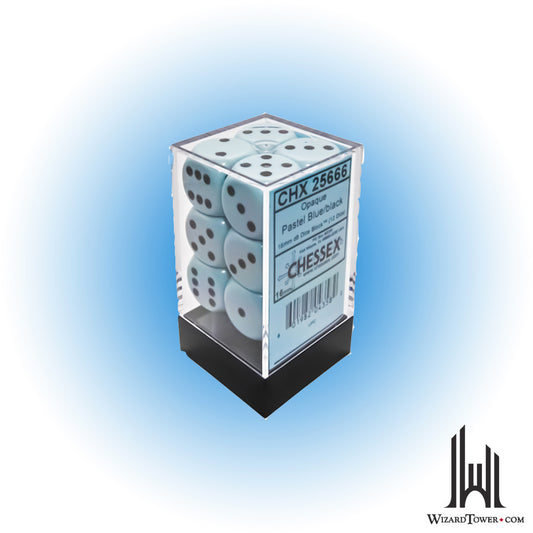 Dice Set - Opaque Pastel Blue / Black 16mm d6 12ct
