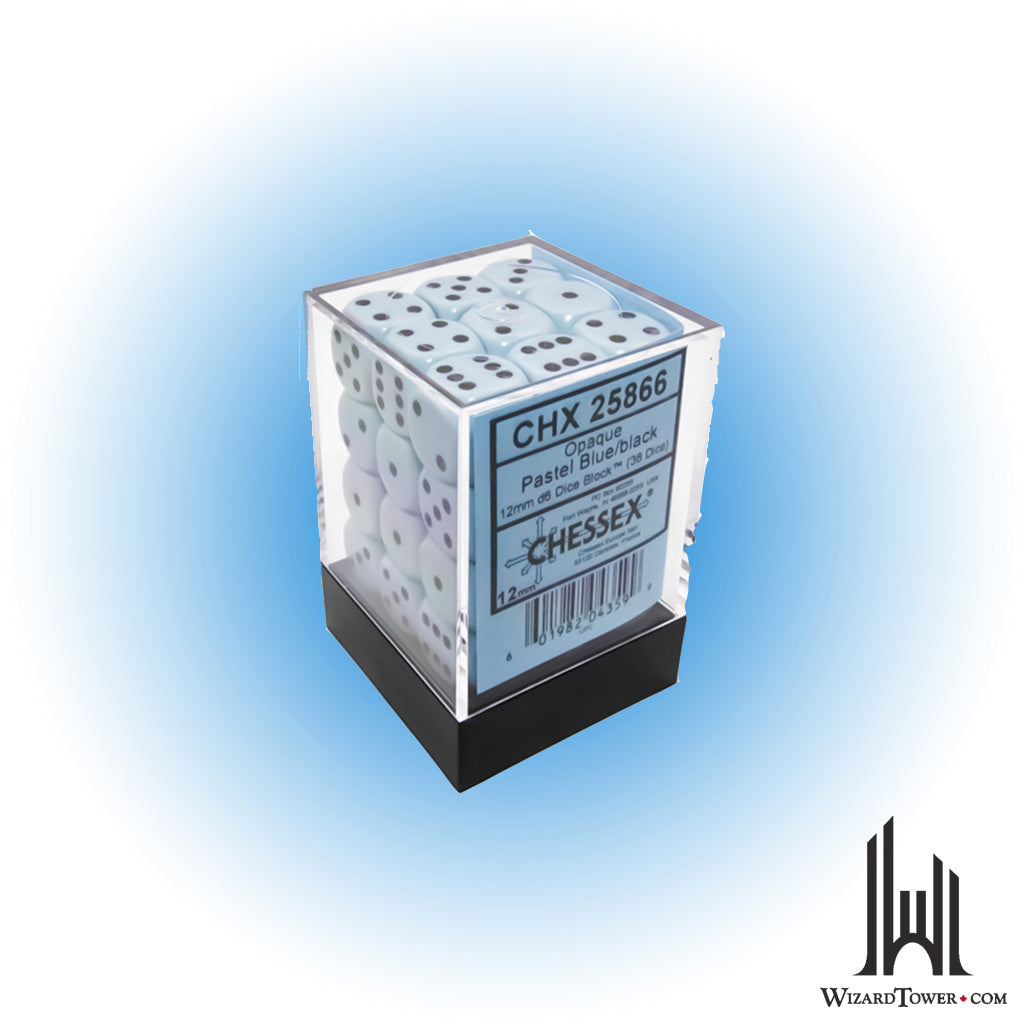 Dice Set - Opaque Pastel Blue / Black 12mm d6 36ct