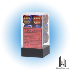 Dice Set - Gemini Blue-Red / Gold 16mm d6 12ct