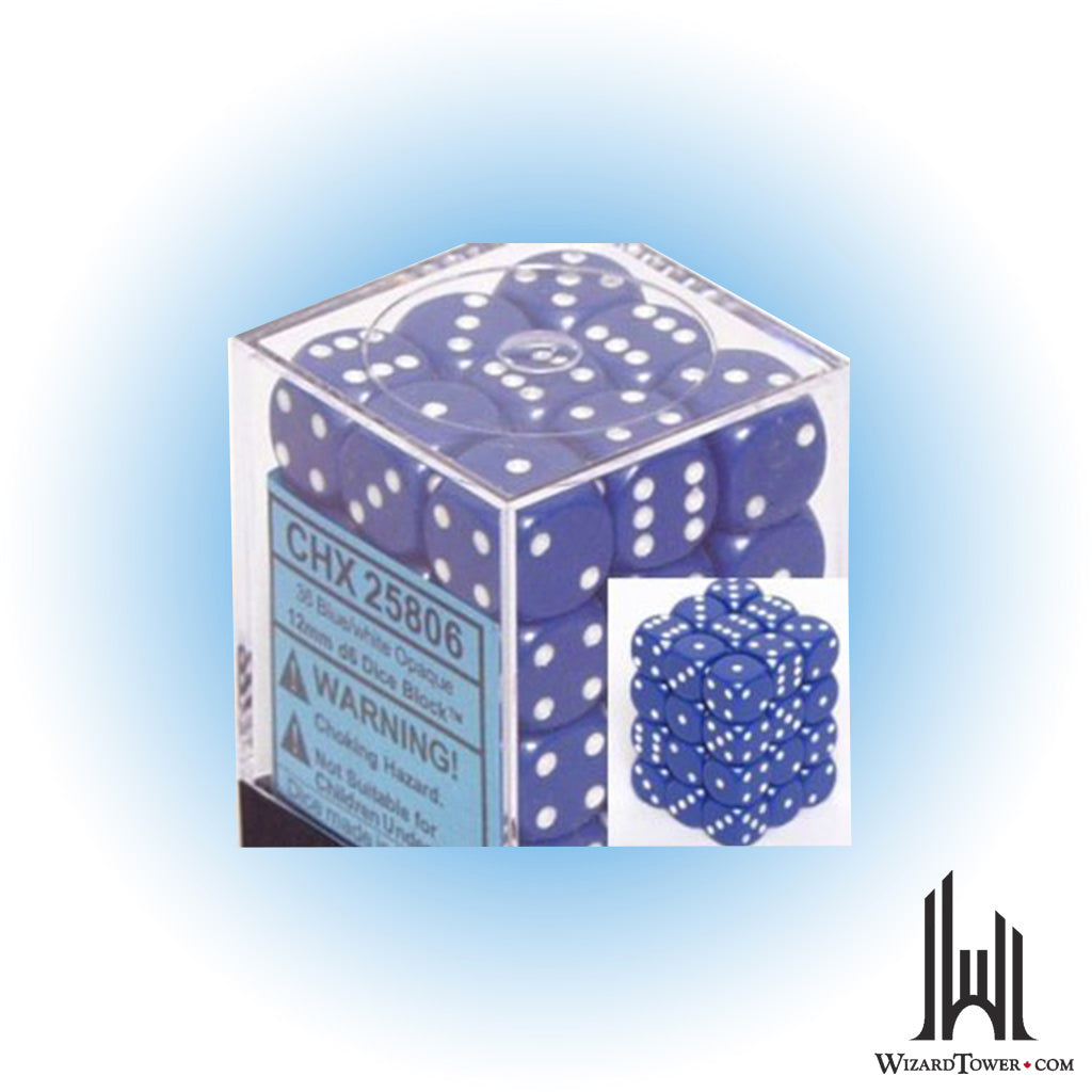 Dice Set - Opaque Blue / White 12mm d6 36ct