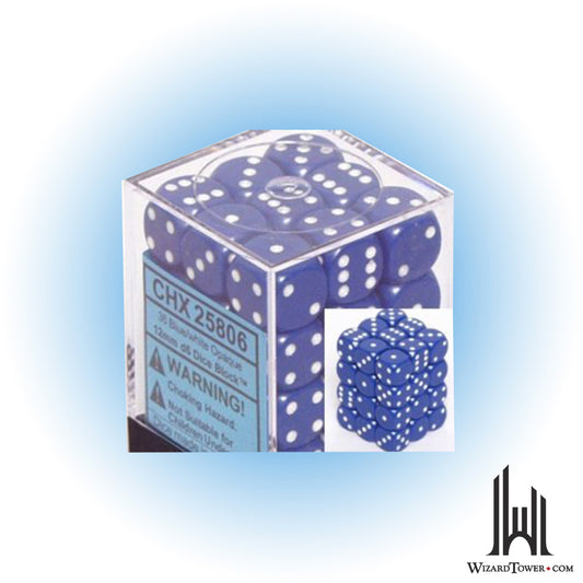 Dice Set - Opaque Blue / White 12mm d6 36ct