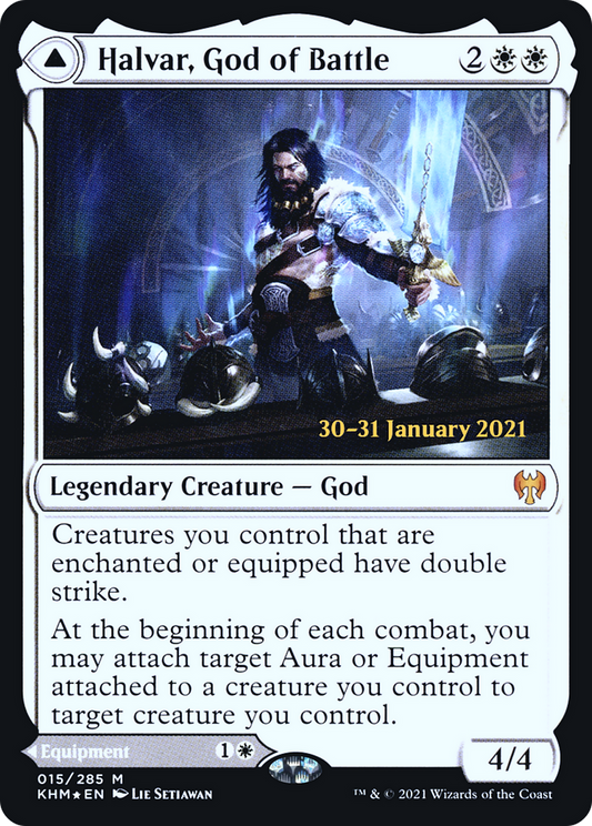 Halvar, God of Battle // Sword of the Realms (015) (Prerelease) (PKHM) - Foil