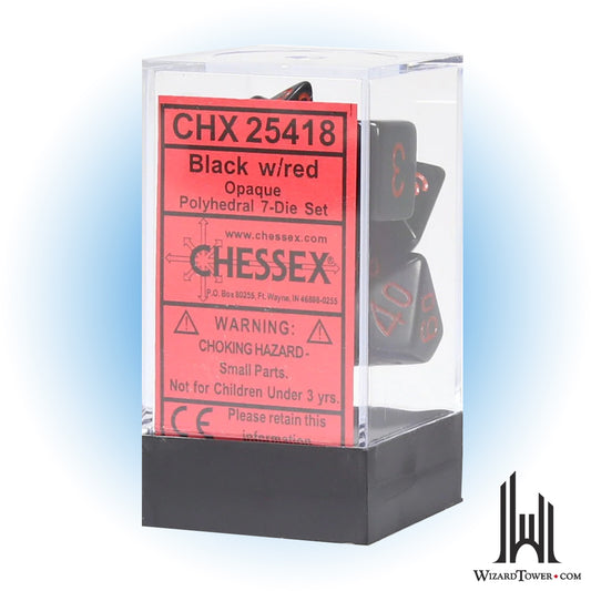 Dice Set - Opaque Black / Red 7ct