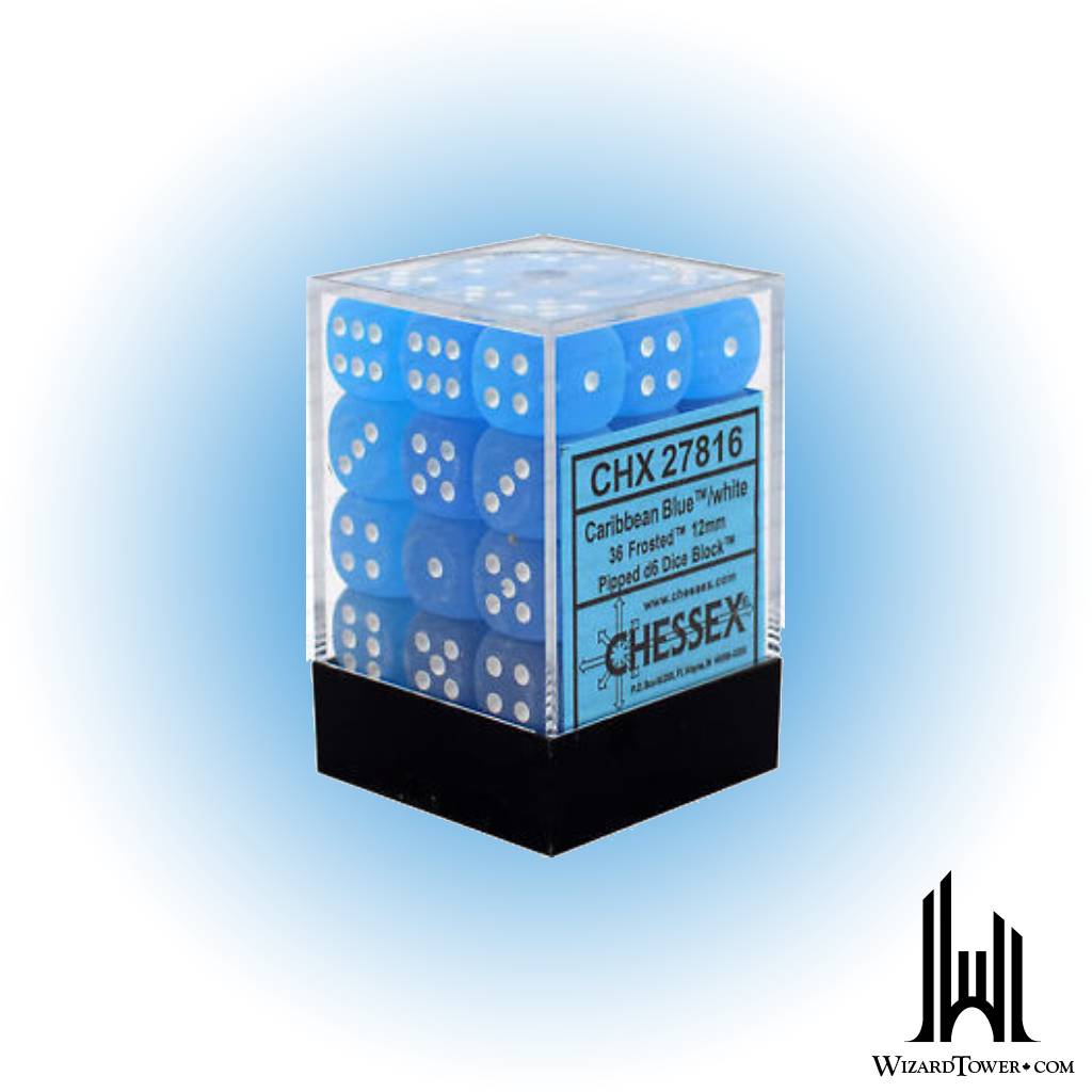 Dice Set - Frosted Caribbean Blue / White 12mm d6 36ct