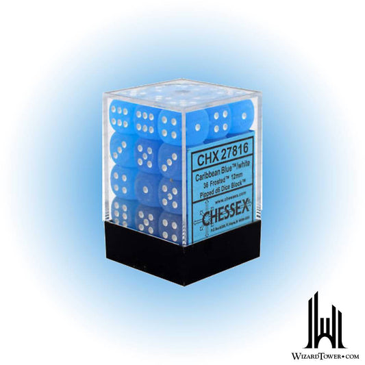 Dice Set - Frosted Caribbean Blue / White 12mm d6 36ct