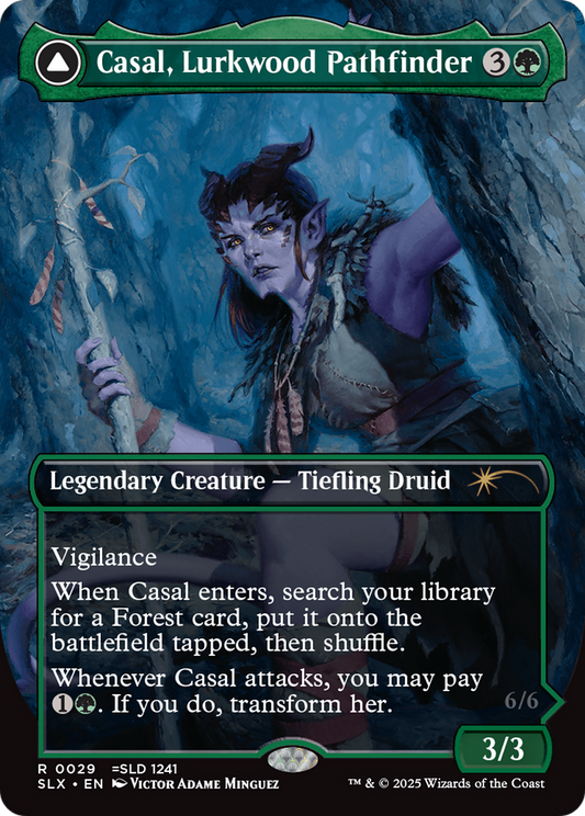 Casal, Lurkwood Pathfinder // Casal, Pathbreaker Owlbear (0029) (Borderless) (SLX)