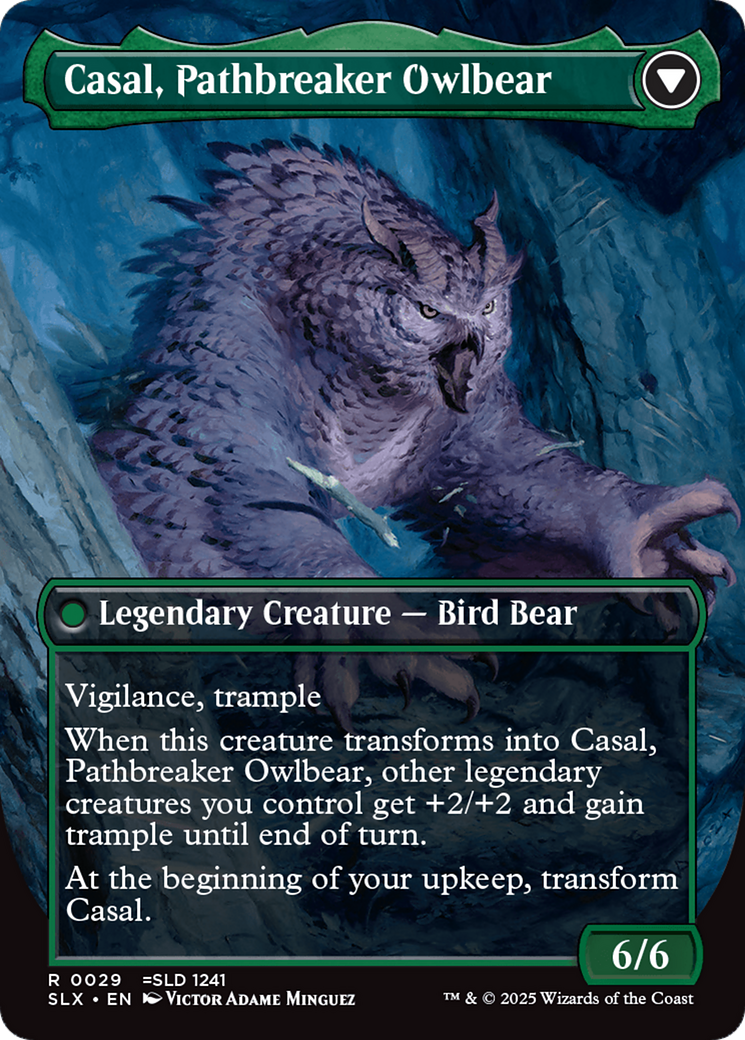Casal, Lurkwood Pathfinder // Casal, Pathbreaker Owlbear (0029) (Borderless) (SLX)
