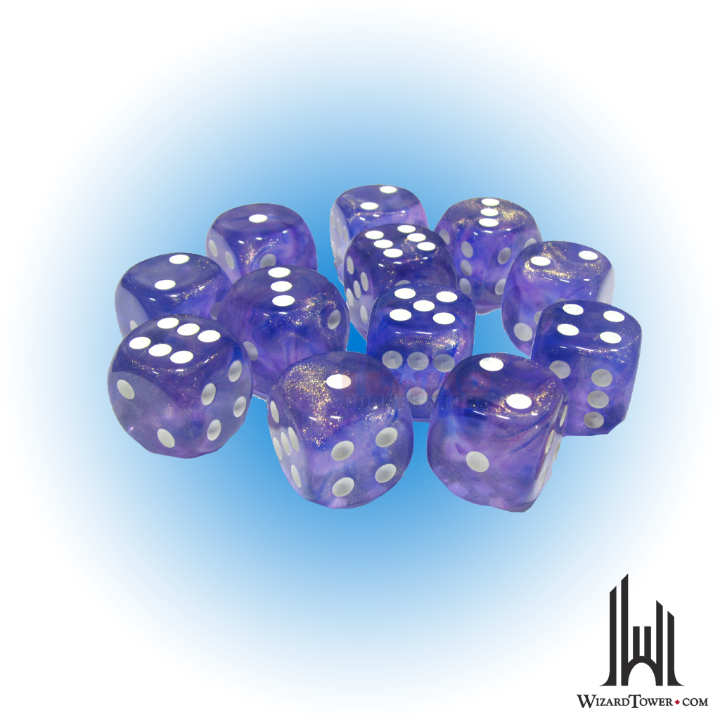 Dice Set - Borealis Purple / White Luminary 16mm d6 12ct