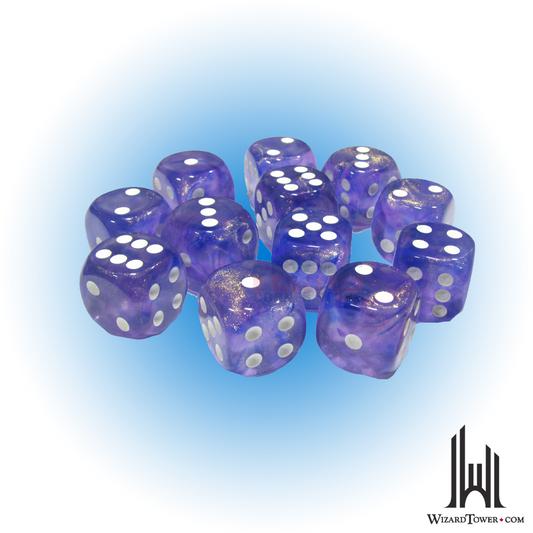 Dice Set - Borealis Purple / White Luminary 16mm d6 12ct