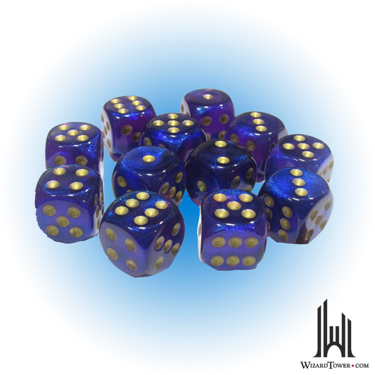 Dice Set - Borealis Royal Purple / Gold Luminary 16mm d6 12ct