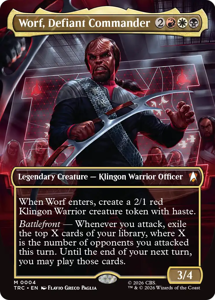 Worf, Defiant Commander (0004) (Borderless) (TRC) - Foil
