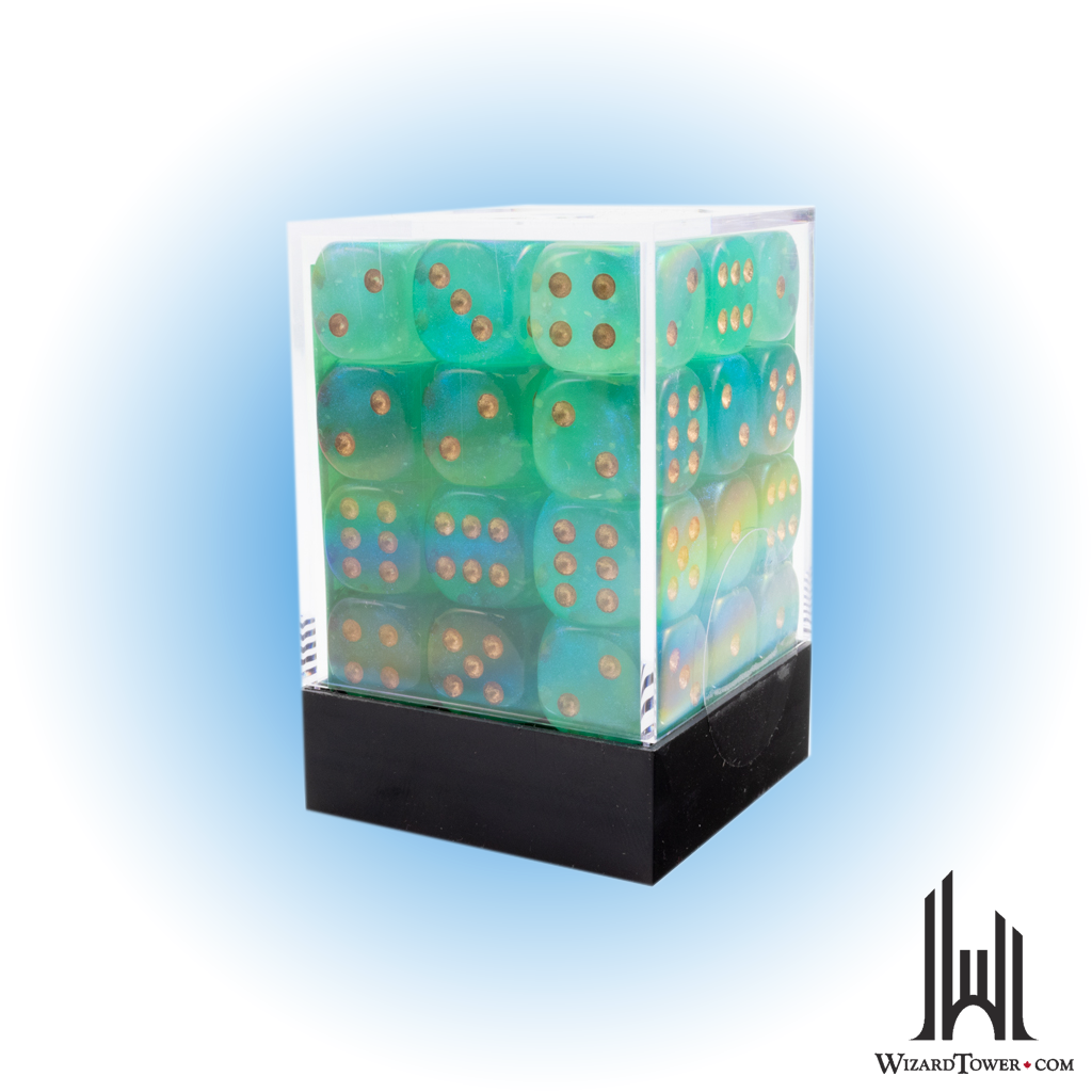 Dice Set - Borealis Light Green / Gold Luminary 12mm d6 36ct