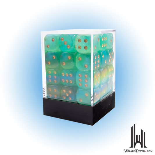 Dice Set - Borealis Light Green / Gold Luminary 12mm d6 36ct