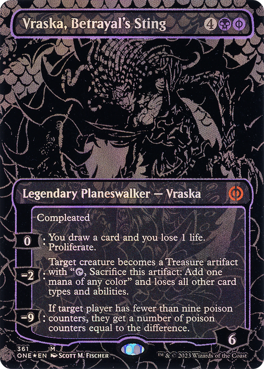Vraska, Betrayal's Sting (361) (Borderless) - Oil Slick Raised Foil