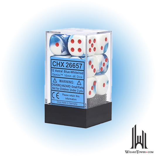 Dice Set - Gemini Astral Blue-White / Red 12mm d6 36ct