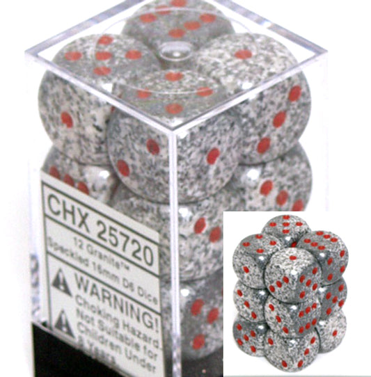Dice Set - Speckled Granite 16mm d6 12ct