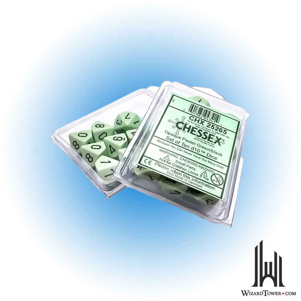 Dice Set - Opaque Pastel Green / Black d10 10ct