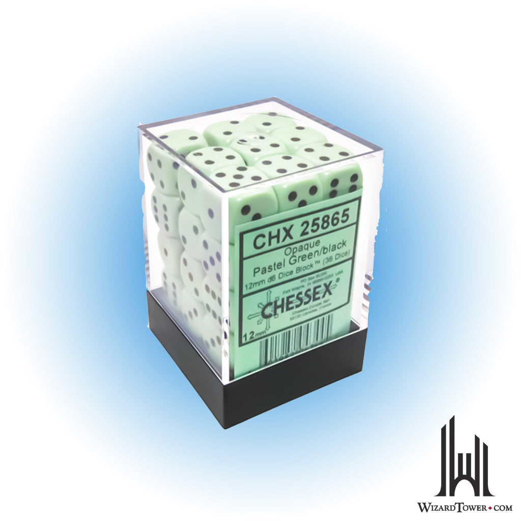 Dice Set - Opaque Pastel Green / Black 12mm d6 36ct