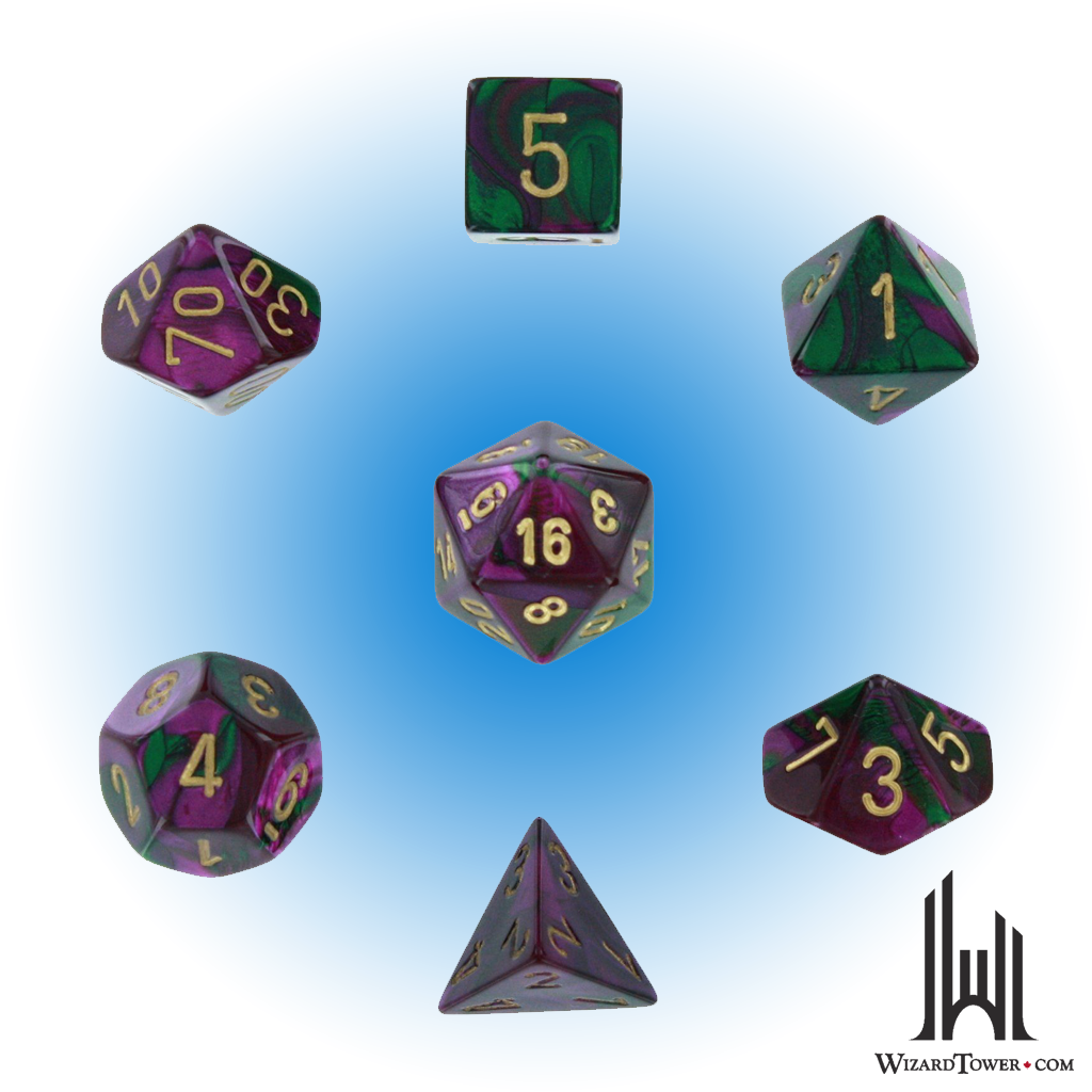 Dice Set - Gemini Green-Purple / Gold 7ct